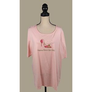 Quacker Factory Light Pink Cotton Blend Short Sleeve "Shoes" T-shirt Size 3X